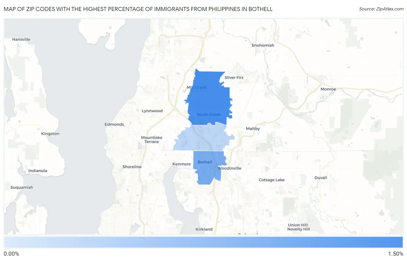 Zip Codes with the Highest Percentage of Immigrants from Philippines in Bothell Map