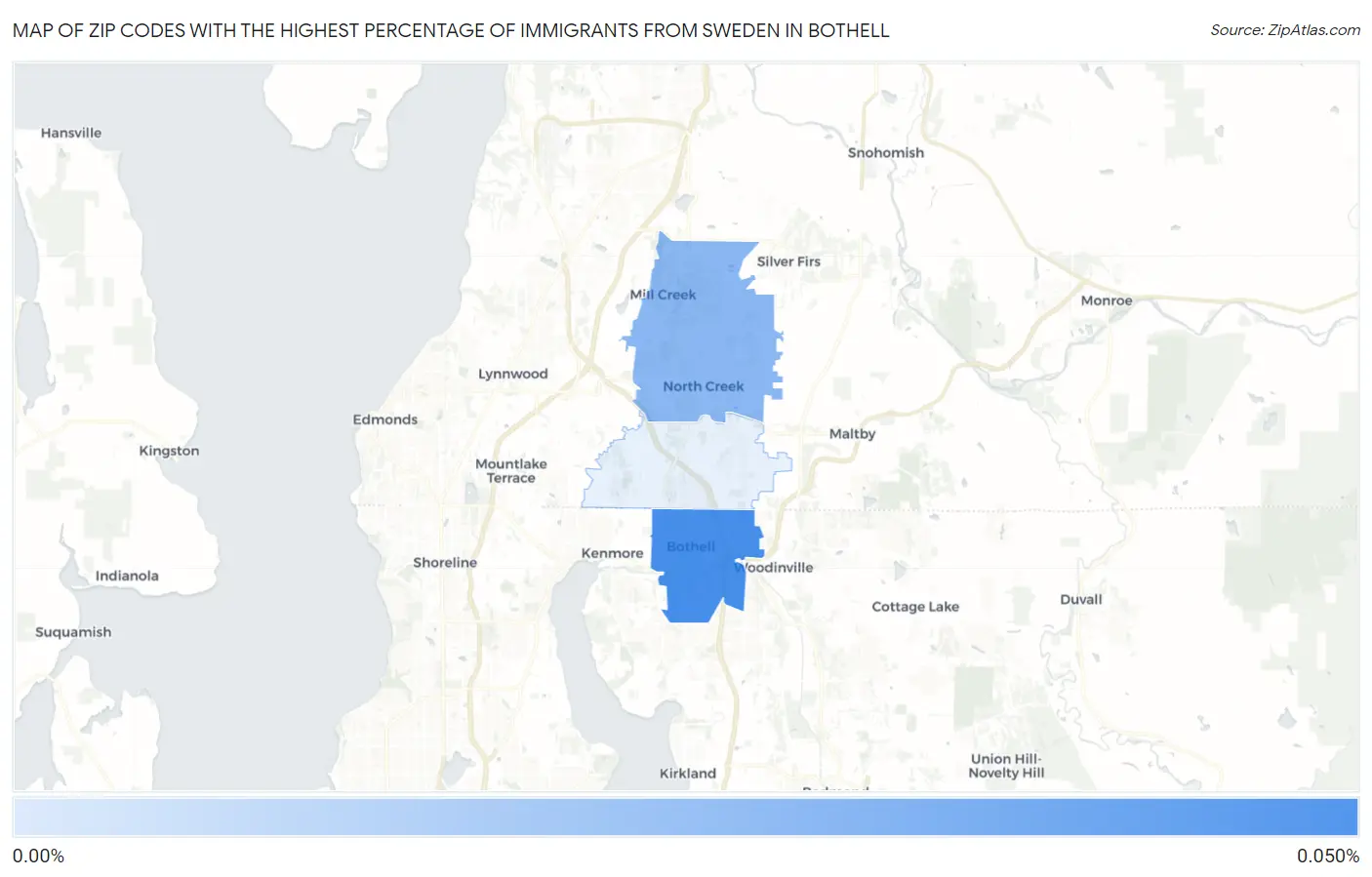 Zip Codes with the Highest Percentage of Immigrants from Sweden in Bothell Map