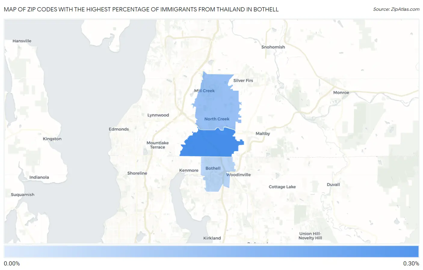 Zip Codes with the Highest Percentage of Immigrants from Thailand in Bothell Map