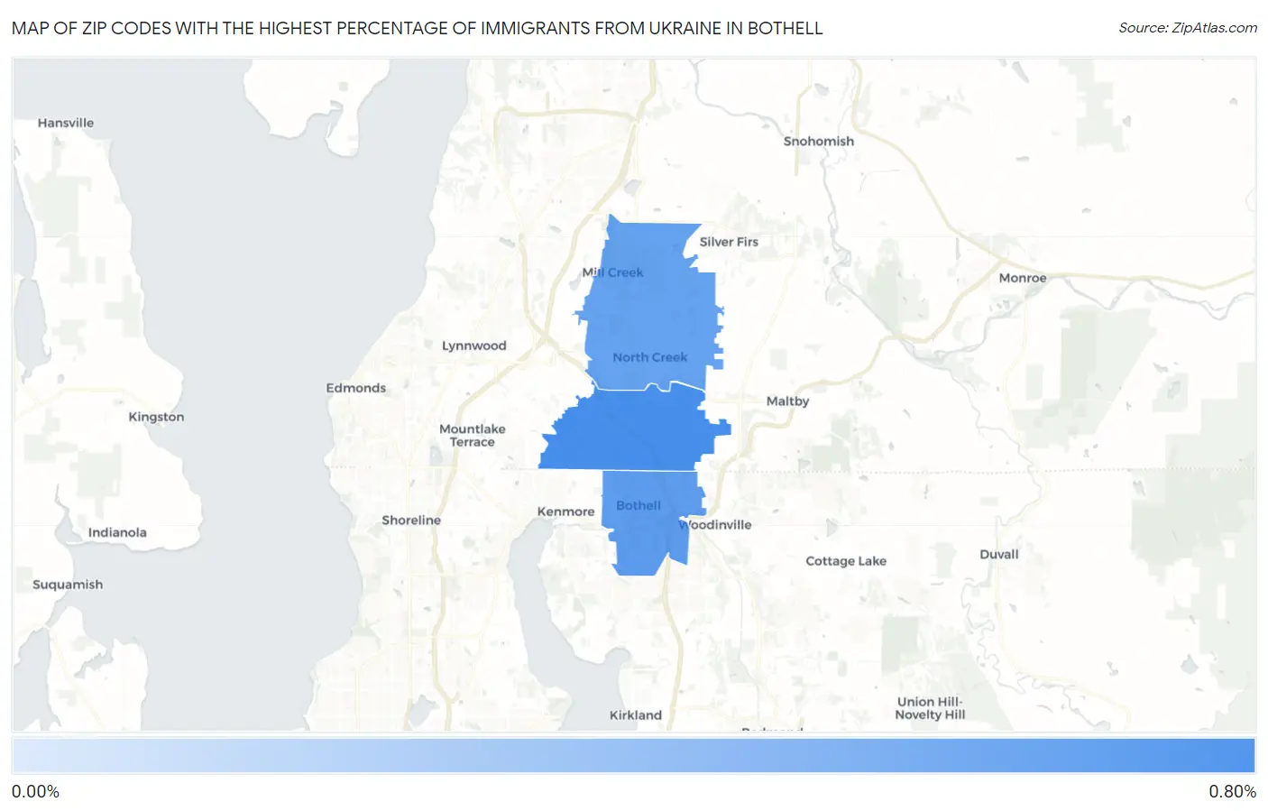 Zip Codes with the Highest Percentage of Immigrants from Ukraine in Bothell Map