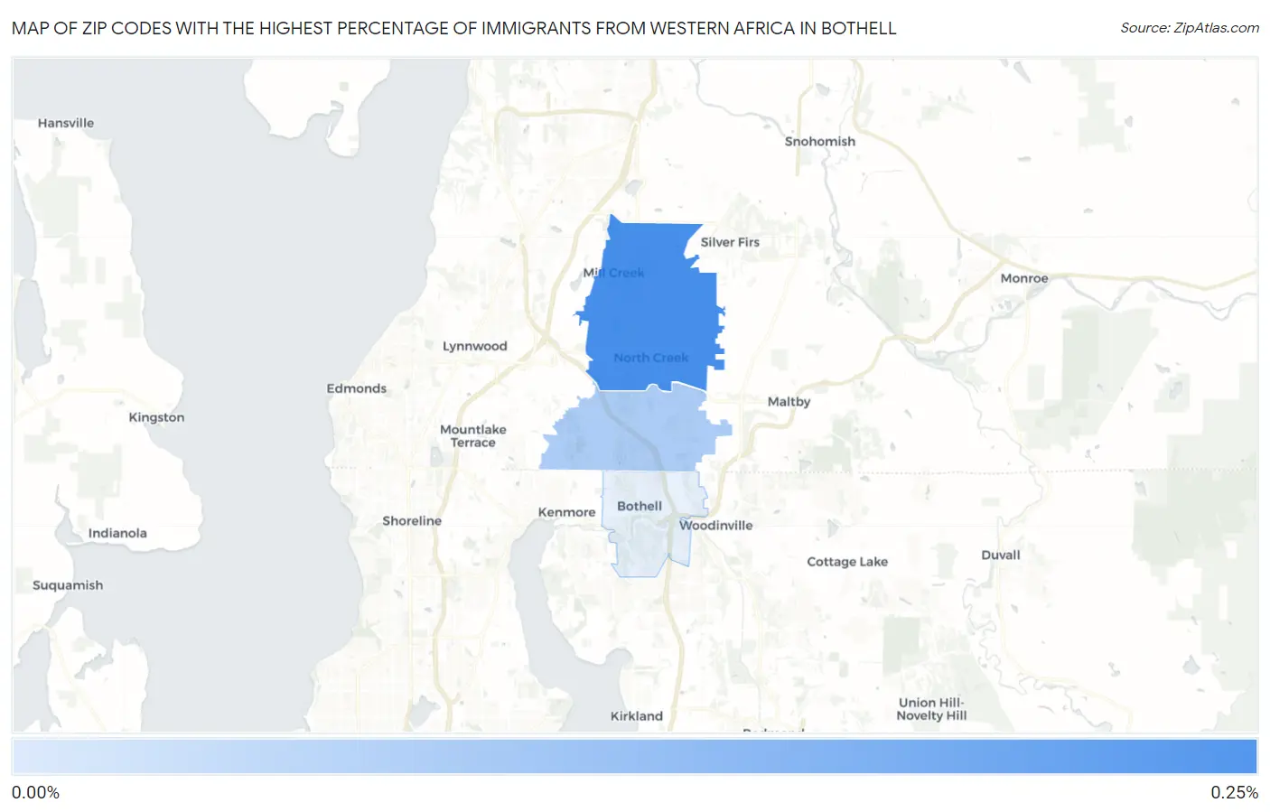 Zip Codes with the Highest Percentage of Immigrants from Western Africa in Bothell Map