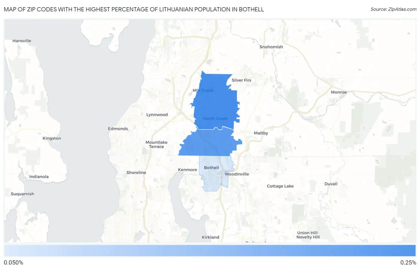 Zip Codes with the Highest Percentage of Lithuanian Population in Bothell Map