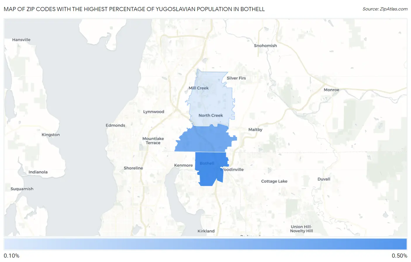 Zip Codes with the Highest Percentage of Yugoslavian Population in Bothell Map