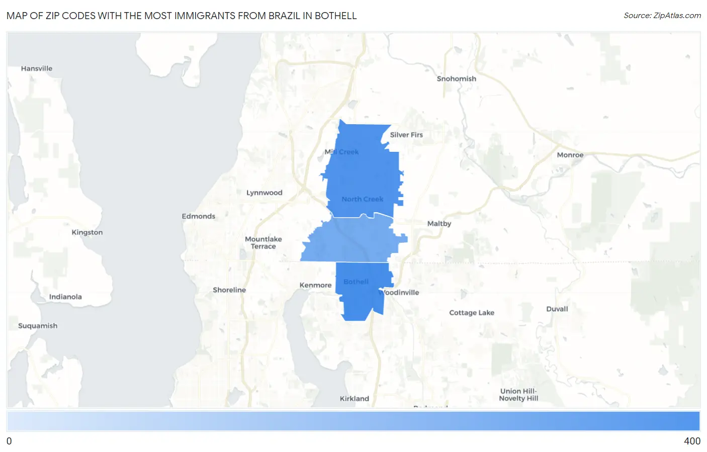 Zip Codes with the Most Immigrants from Brazil in Bothell Map
