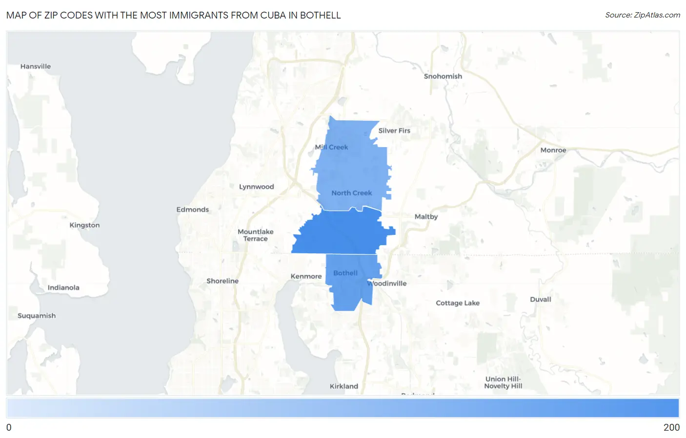 Zip Codes with the Most Immigrants from Cuba in Bothell Map