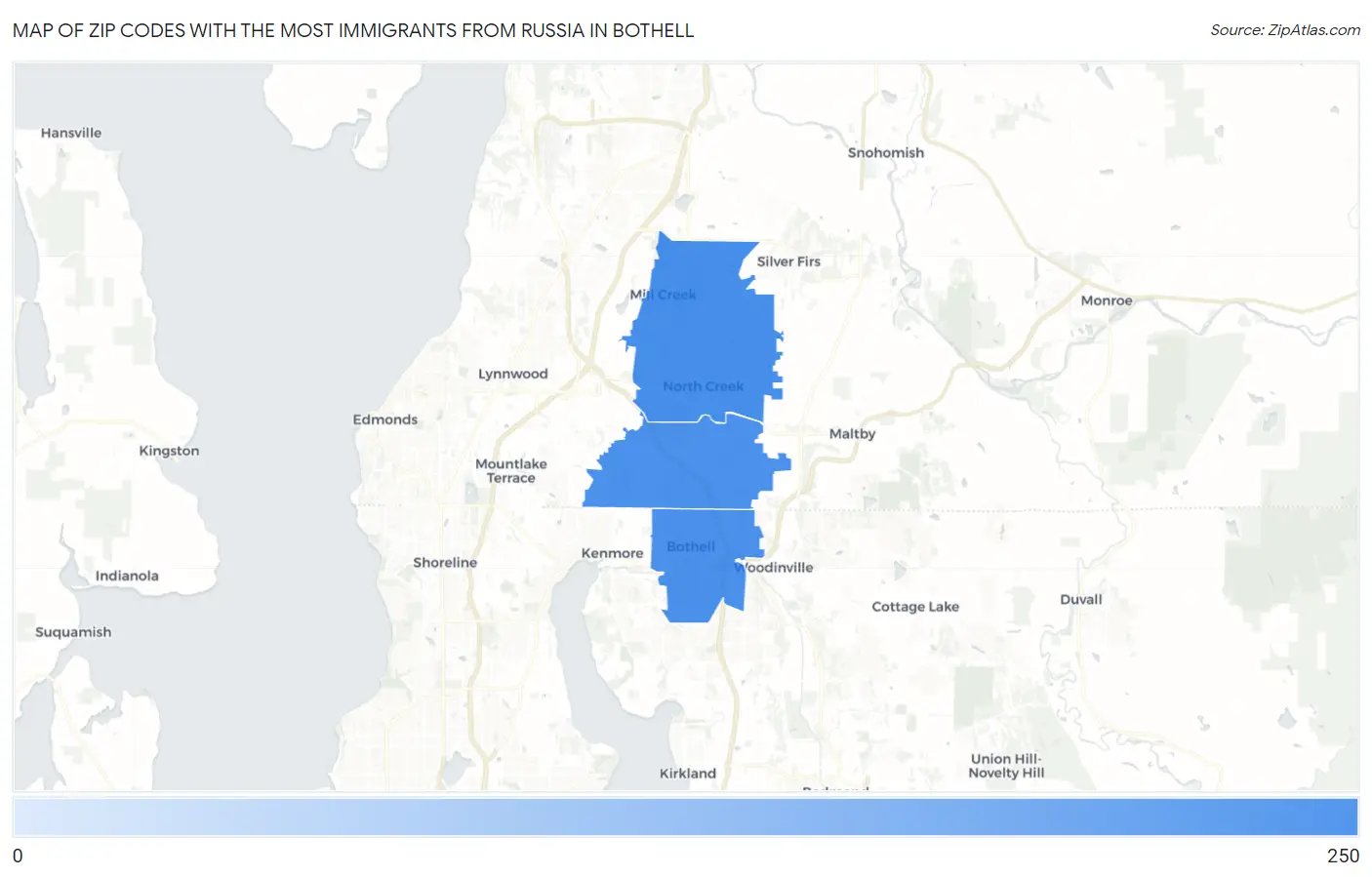 Zip Codes with the Most Immigrants from Russia in Bothell Map