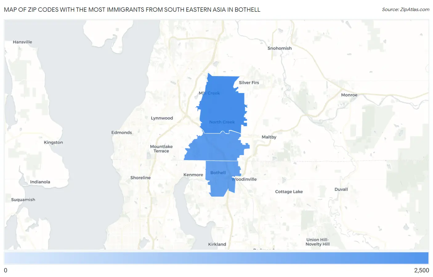 Zip Codes with the Most Immigrants from South Eastern Asia in Bothell Map