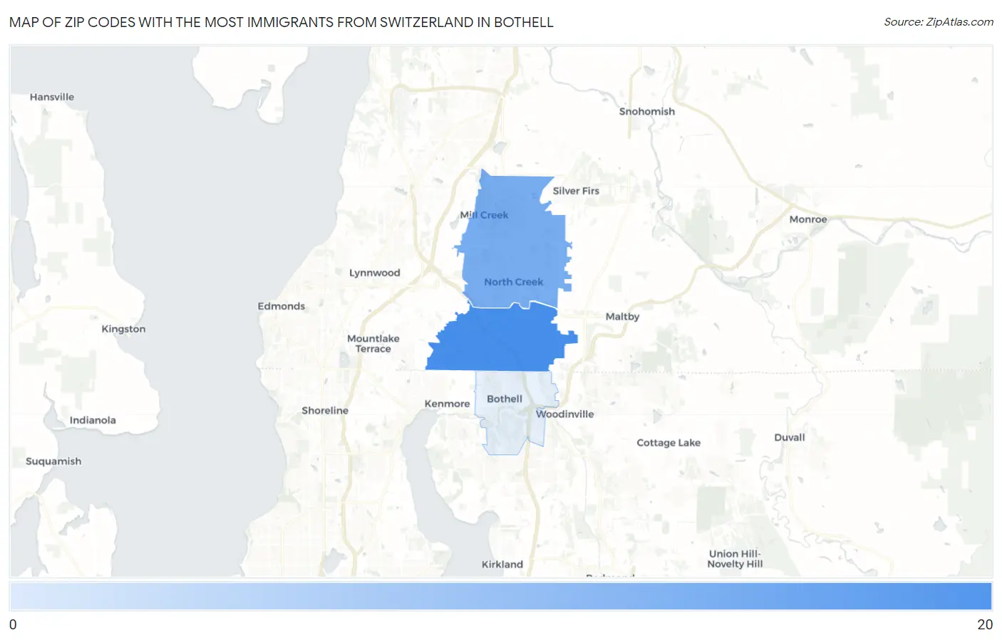 Zip Codes with the Most Immigrants from Switzerland in Bothell Map