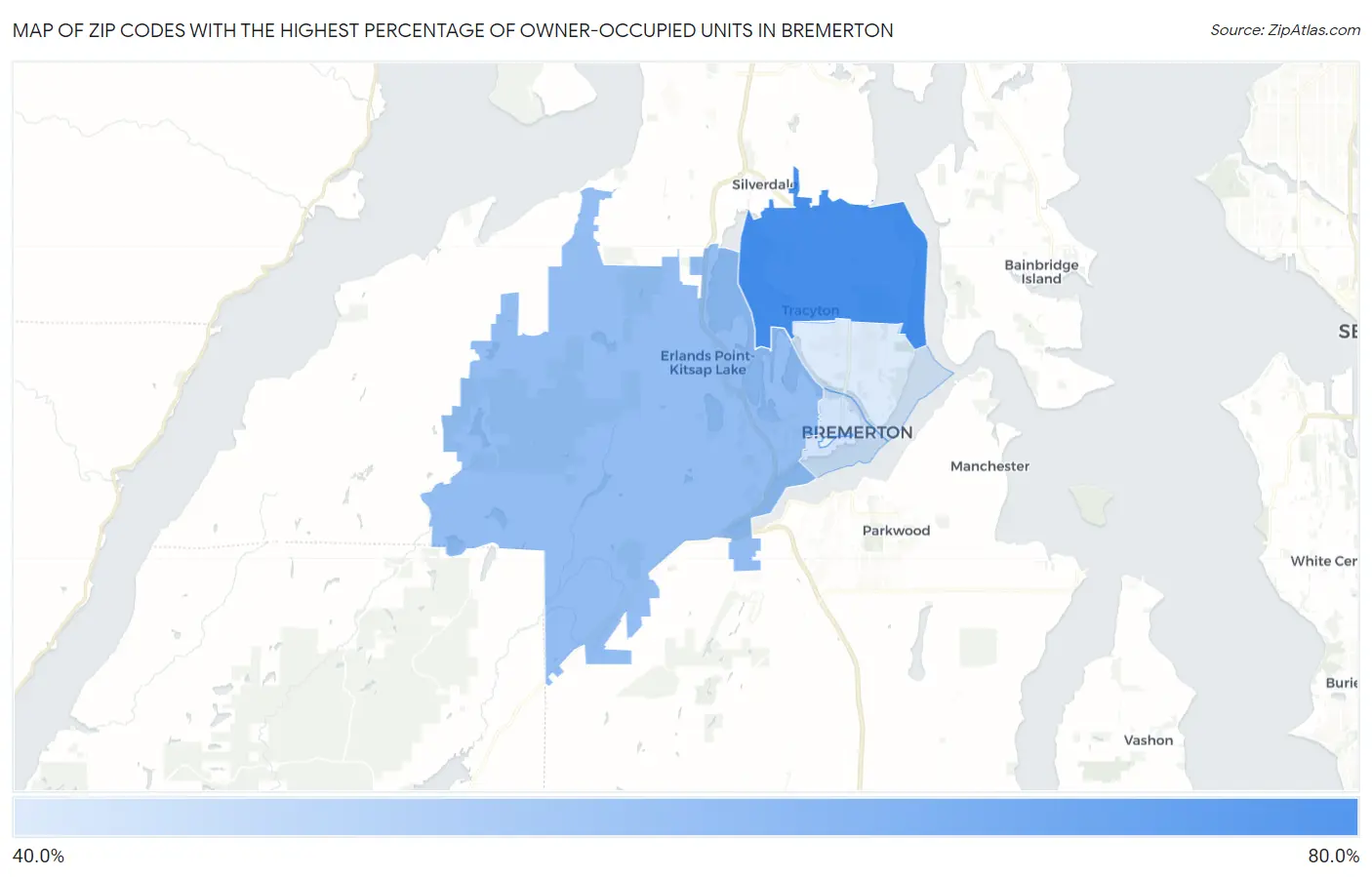 Zip Codes with the Highest Percentage of Owner-Occupied Units in Bremerton Map