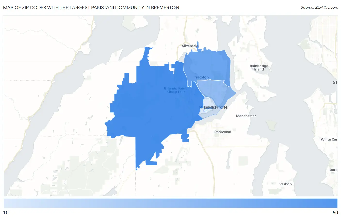 Zip Codes with the Largest Pakistani Community in Bremerton Map