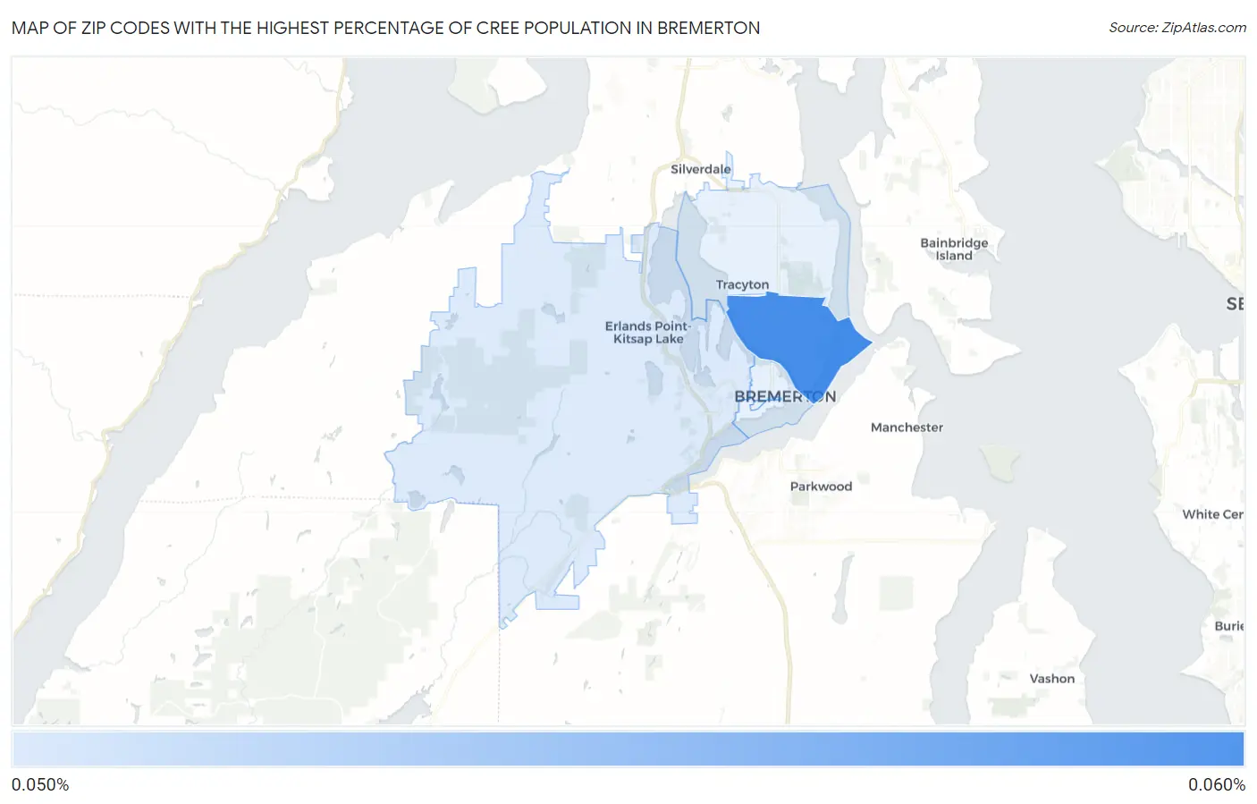 Zip Codes with the Highest Percentage of Cree Population in Bremerton Map
