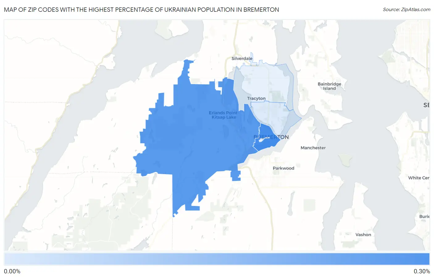 Zip Codes with the Highest Percentage of Ukrainian Population in Bremerton Map