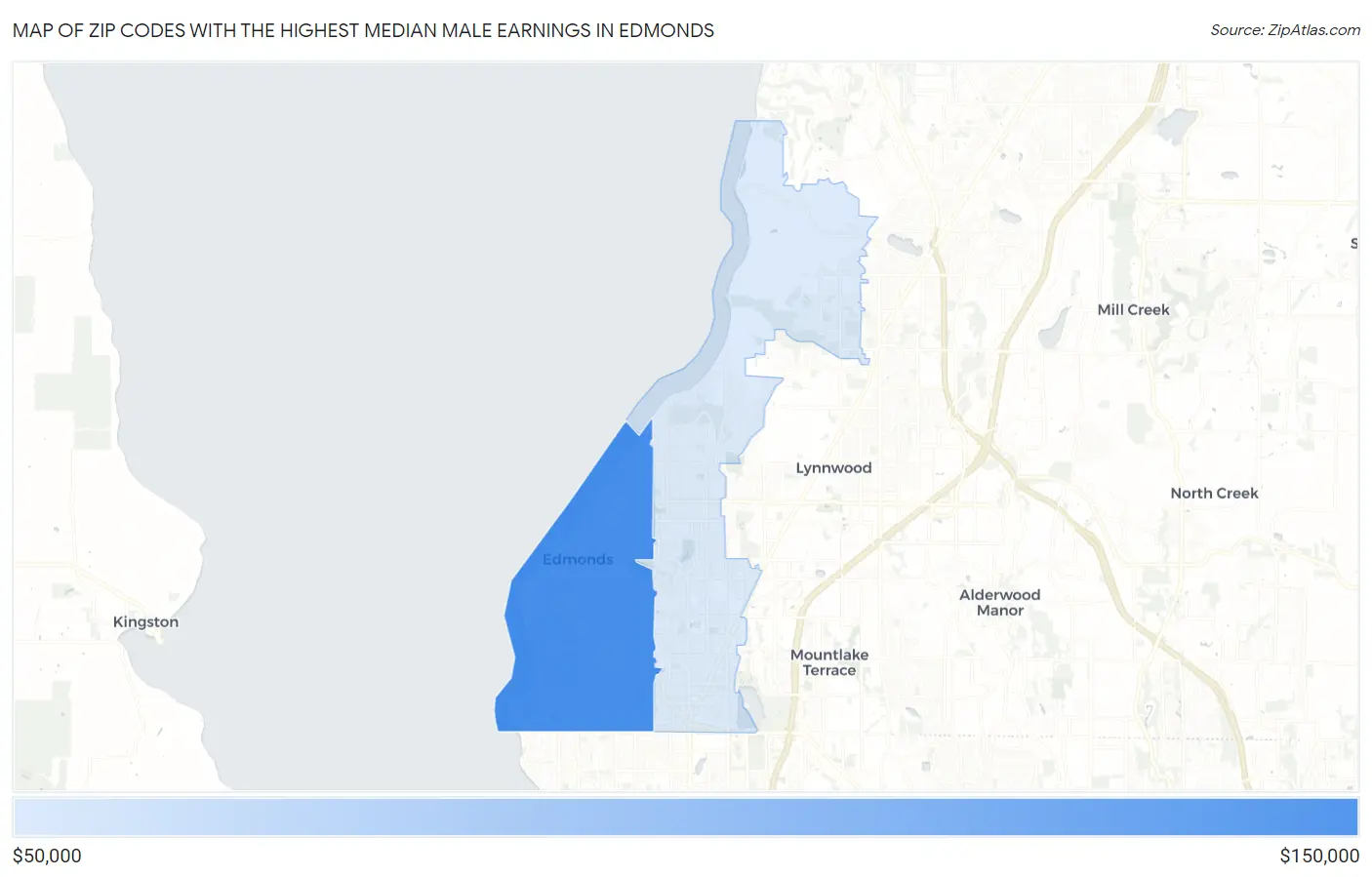 Zip Codes with the Highest Median Male Earnings in Edmonds Map