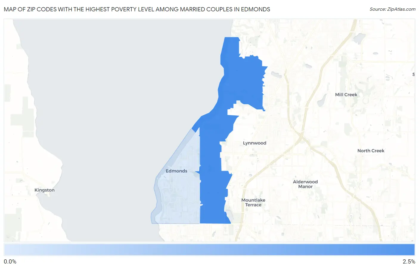 Zip Codes with the Highest Poverty Level Among Married Couples in Edmonds Map
