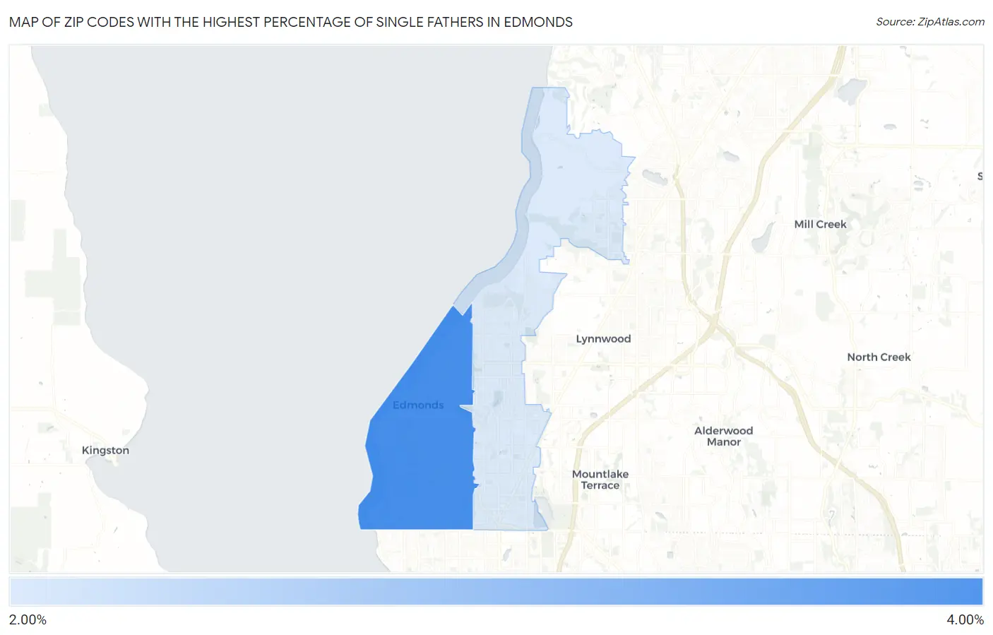 Zip Codes with the Highest Percentage of Single Fathers in Edmonds Map