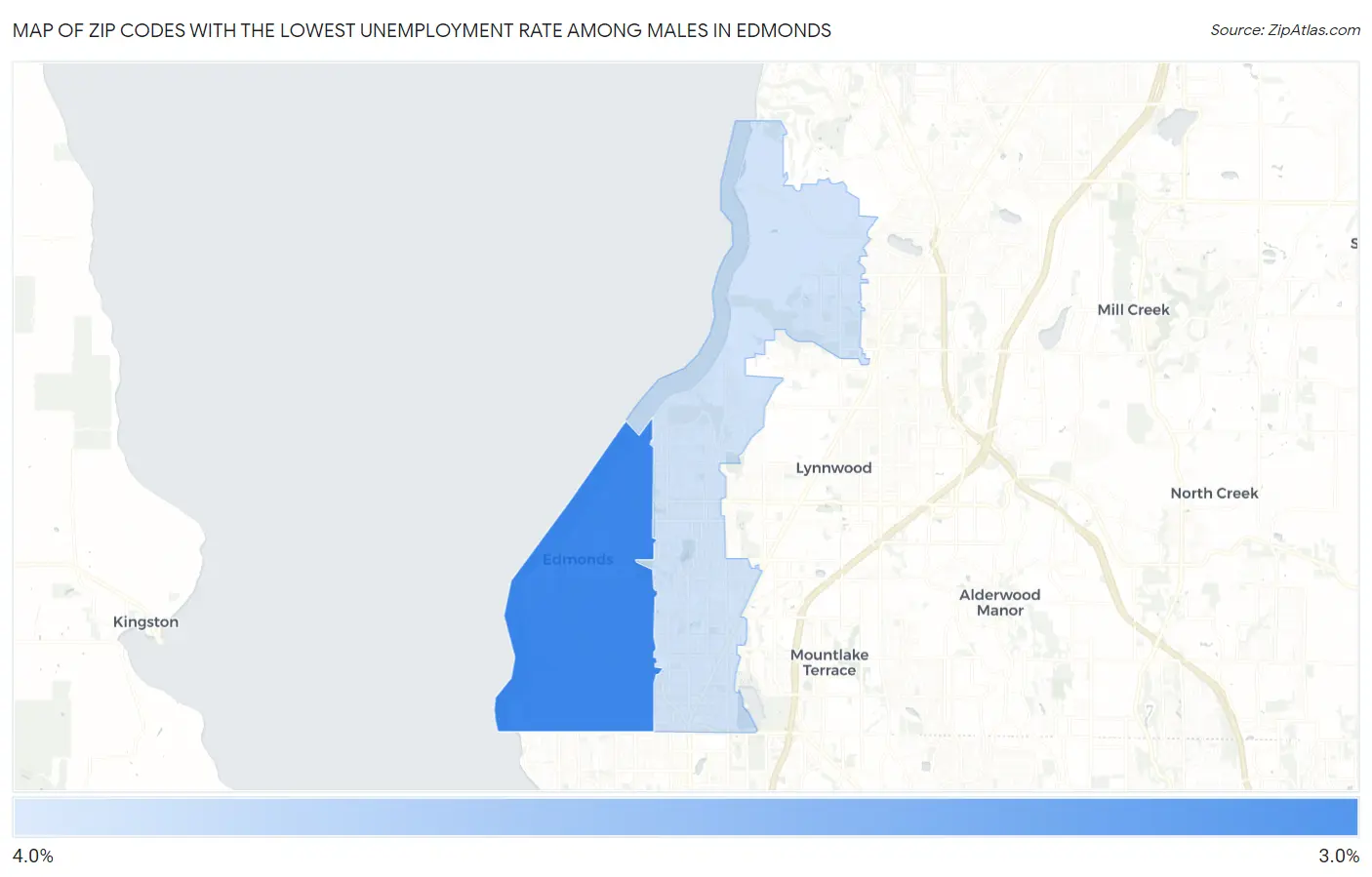 Zip Codes with the Lowest Unemployment Rate Among Males in Edmonds Map