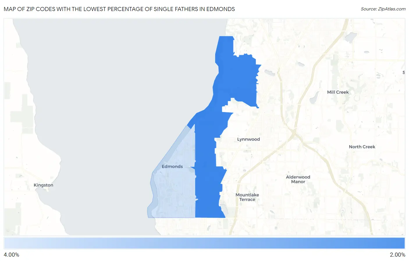 Zip Codes with the Lowest Percentage of Single Fathers in Edmonds Map