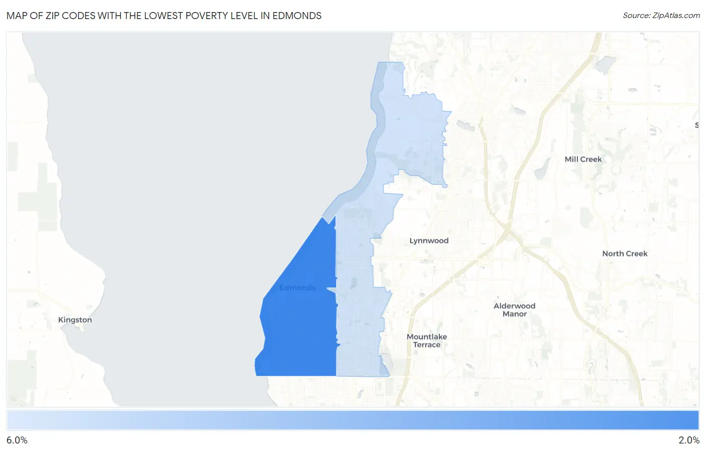 Zip Codes with the Lowest Poverty Level in Edmonds Map