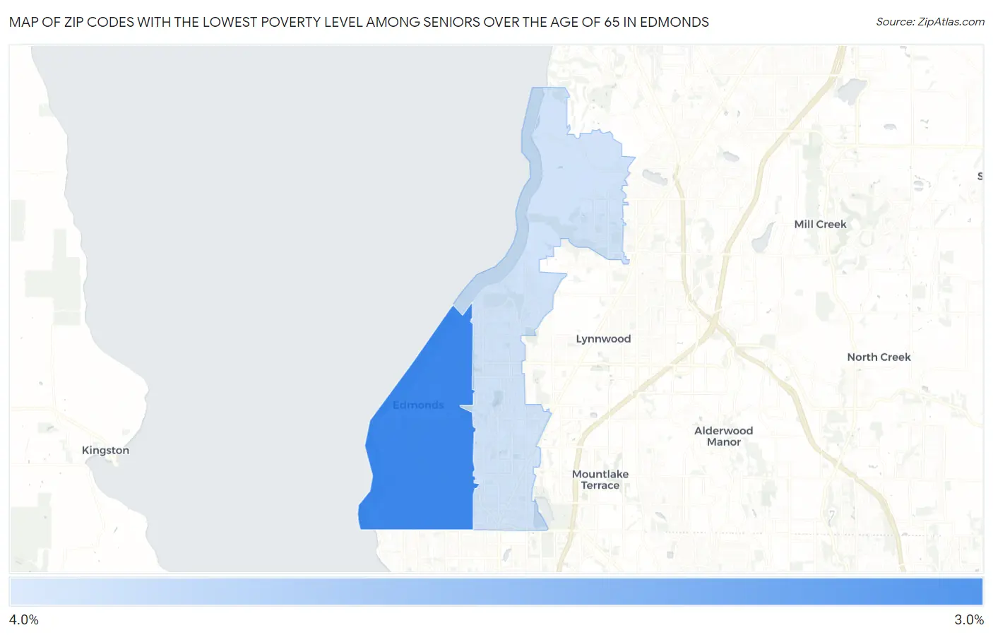 Zip Codes with the Lowest Poverty Level Among Seniors Over the Age of 65 in Edmonds Map