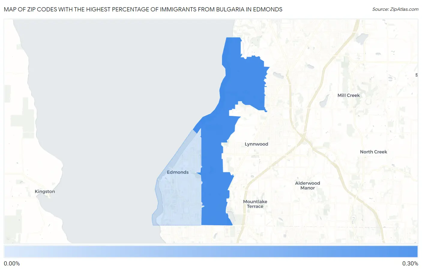 Zip Codes with the Highest Percentage of Immigrants from Bulgaria in Edmonds Map