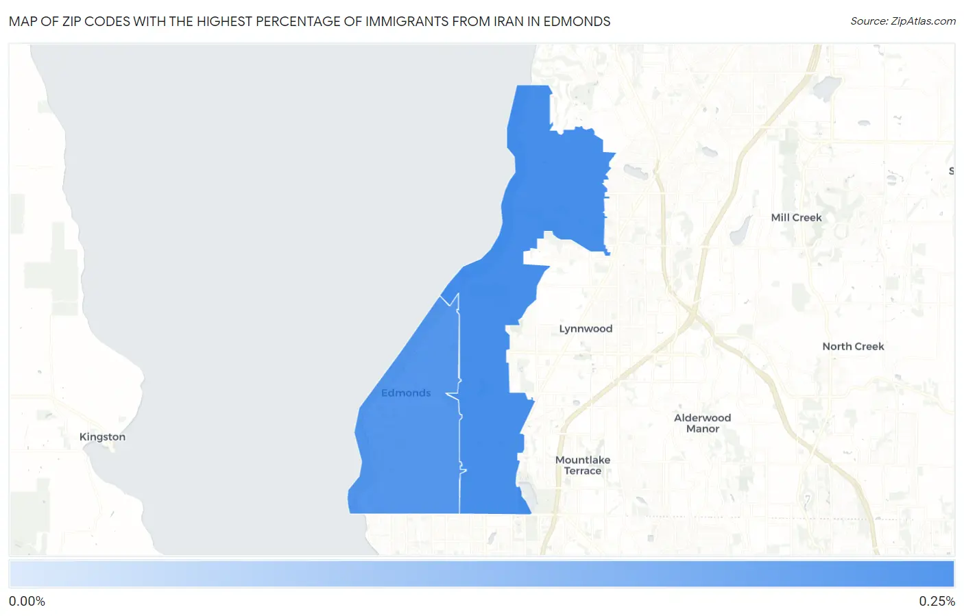Zip Codes with the Highest Percentage of Immigrants from Iran in Edmonds Map