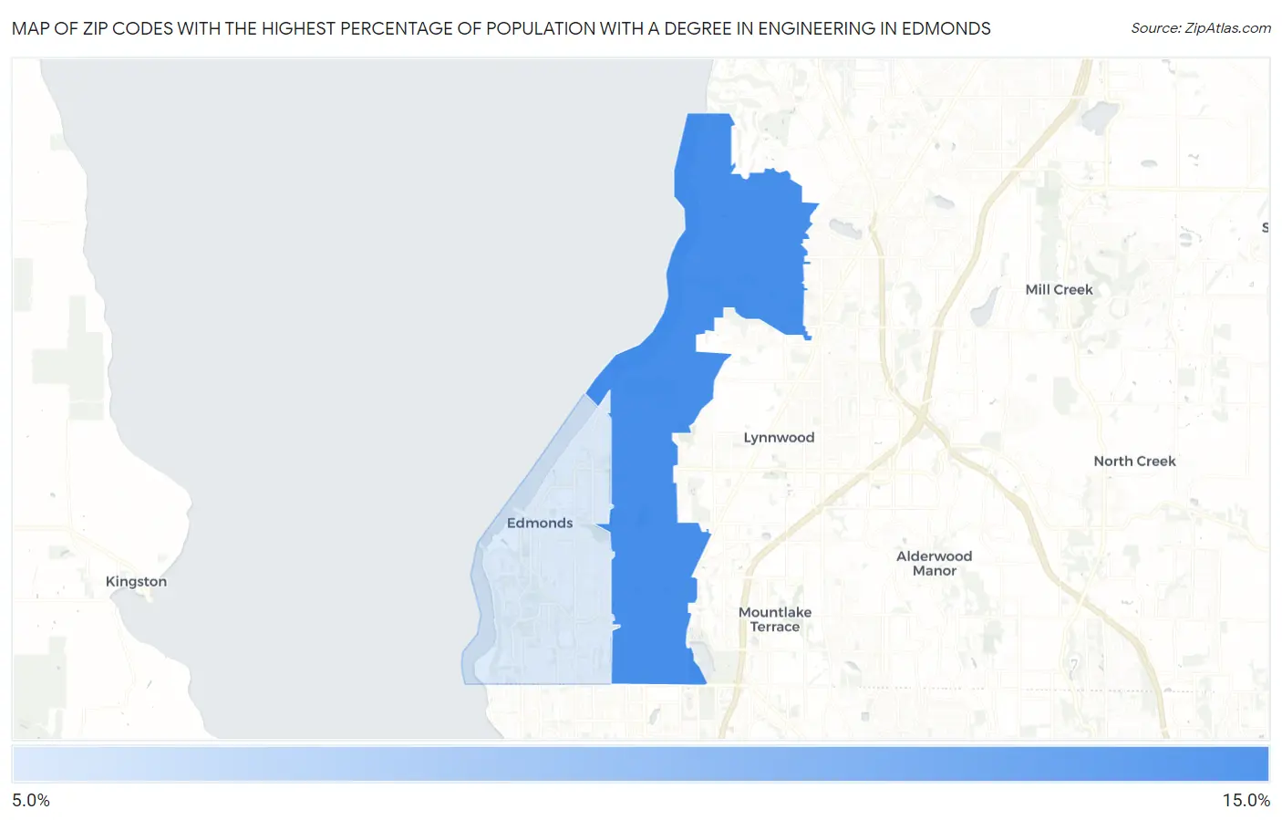 Zip Codes with the Highest Percentage of Population with a Degree in Engineering in Edmonds Map