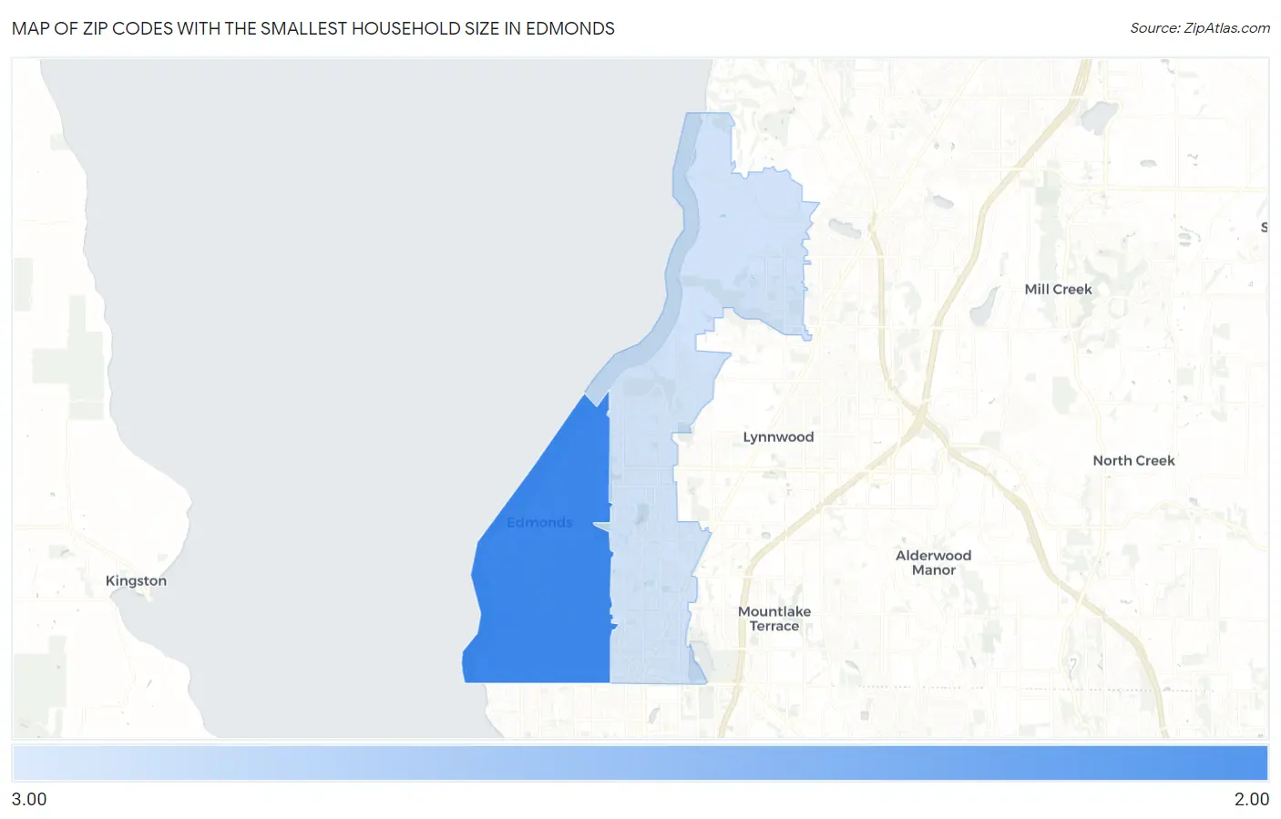 Zip Codes with the Smallest Household Size in Edmonds Map