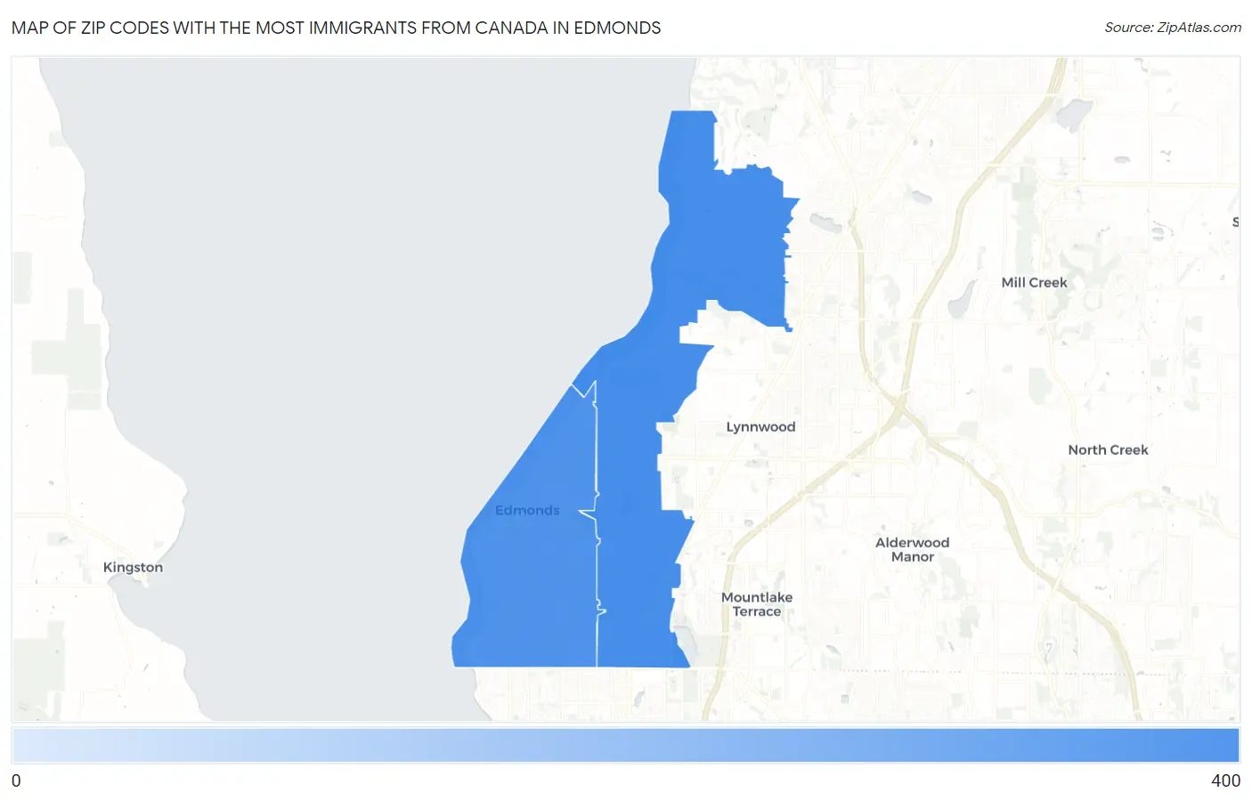 Zip Codes with the Most Immigrants from Canada in Edmonds Map