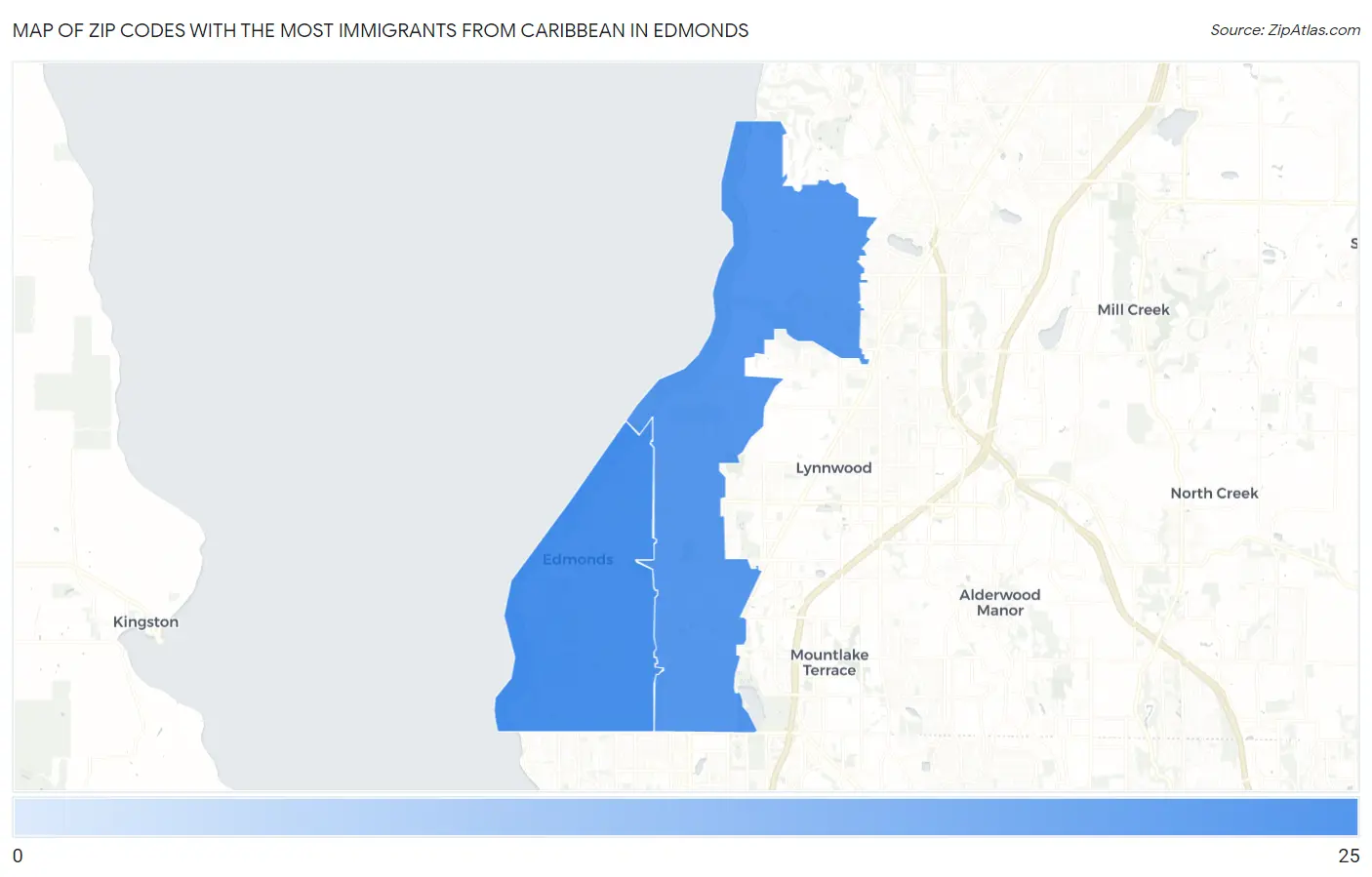 Zip Codes with the Most Immigrants from Caribbean in Edmonds Map
