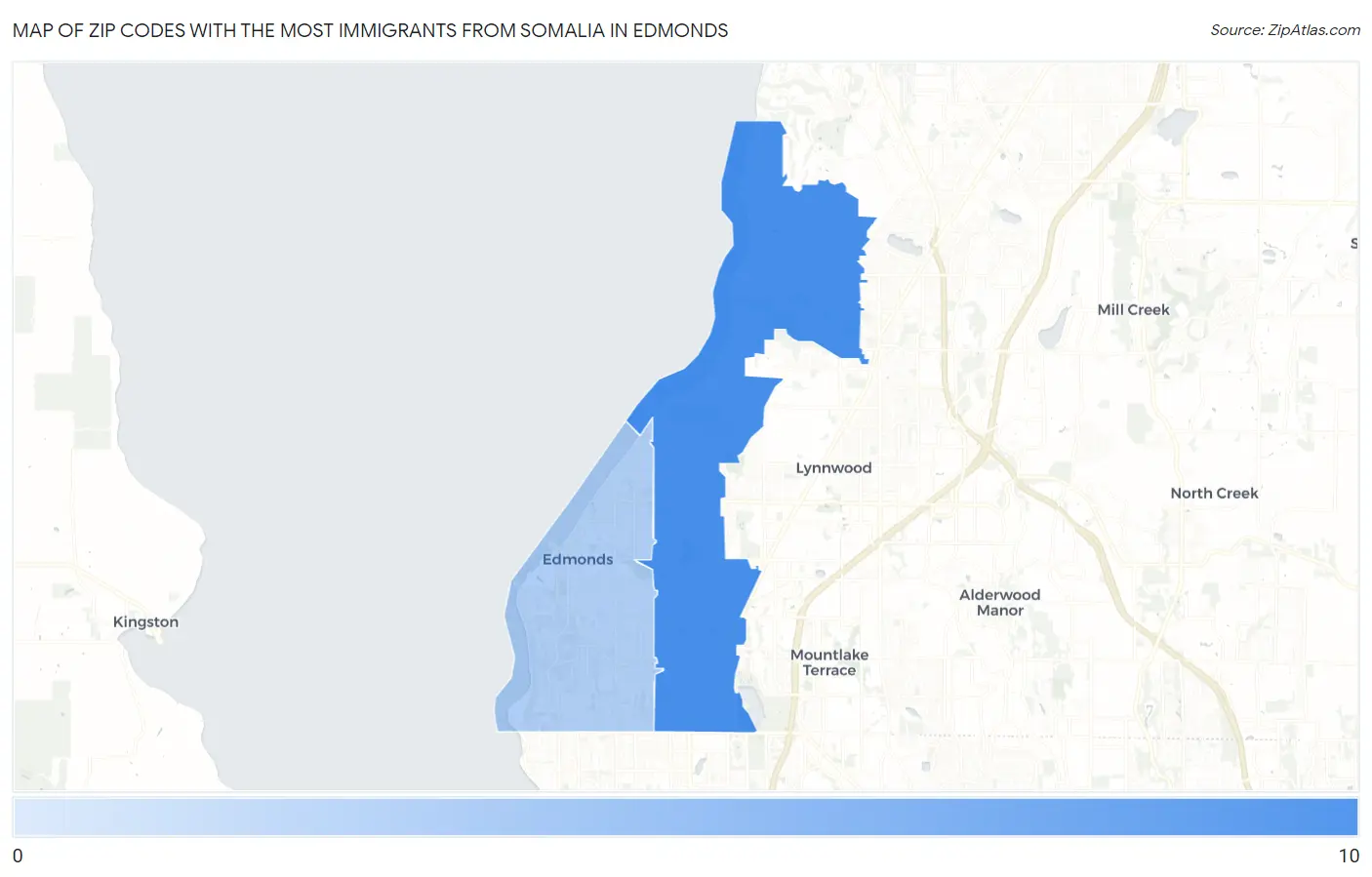 Zip Codes with the Most Immigrants from Somalia in Edmonds Map