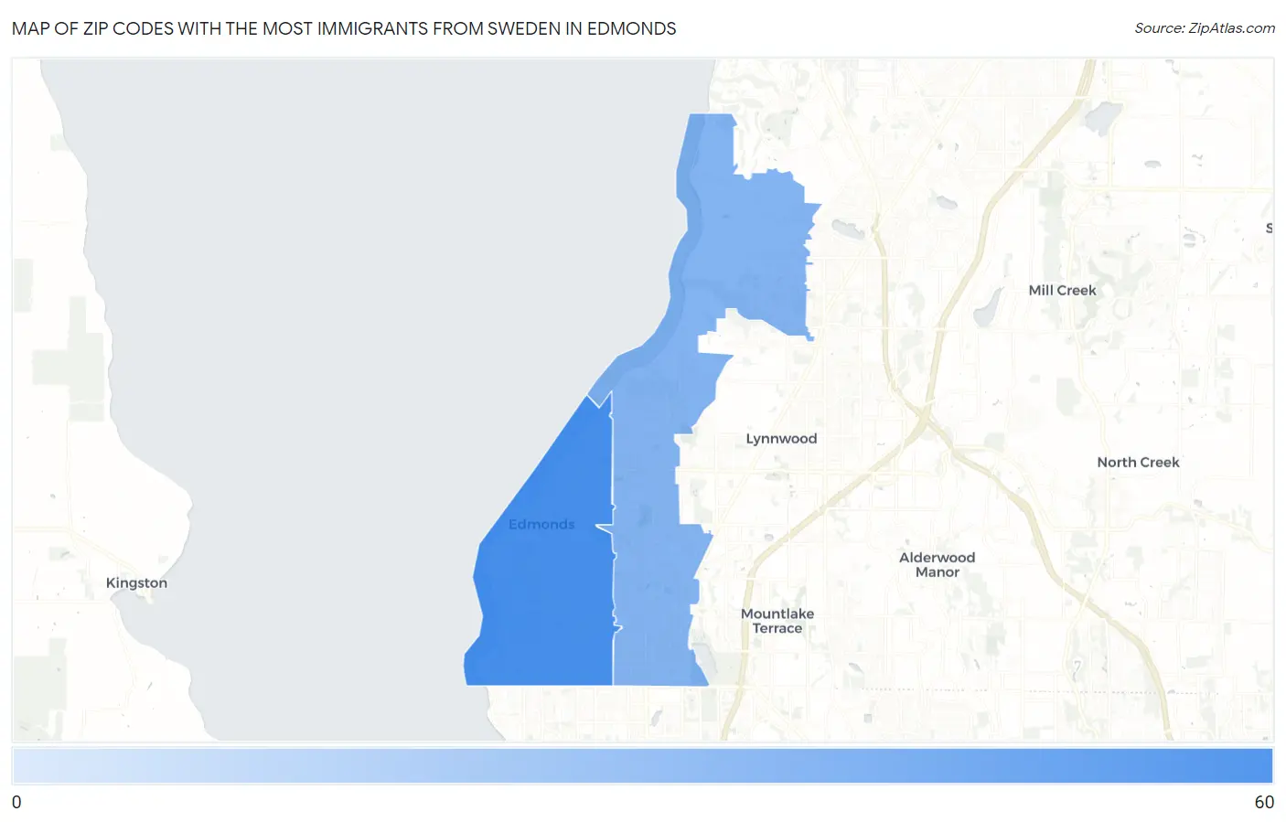 Zip Codes with the Most Immigrants from Sweden in Edmonds Map
