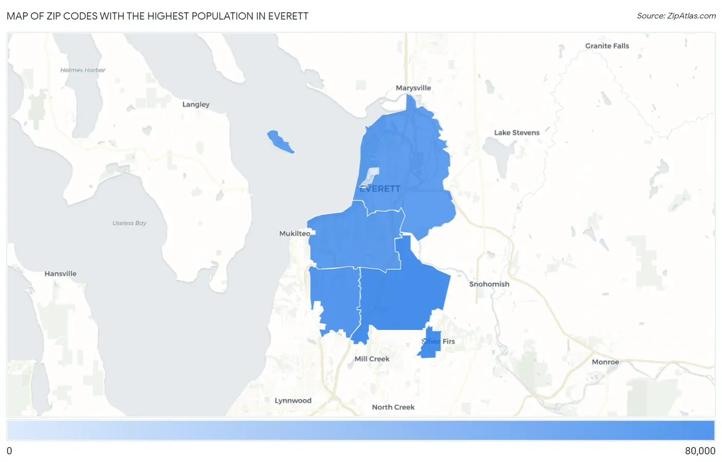 Zip Codes with the Highest Population in Everett Map