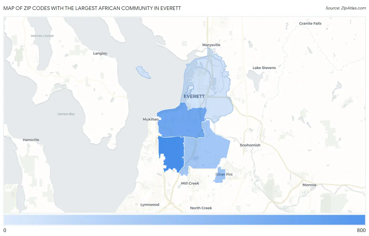Zip Codes with the Largest African Community in Everett Map