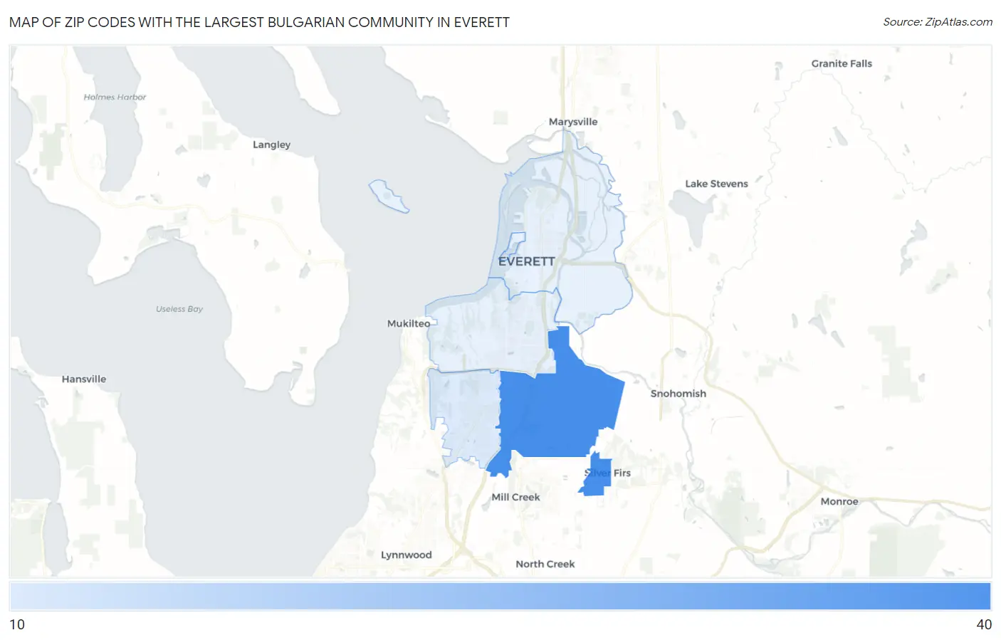Zip Codes with the Largest Bulgarian Community in Everett Map