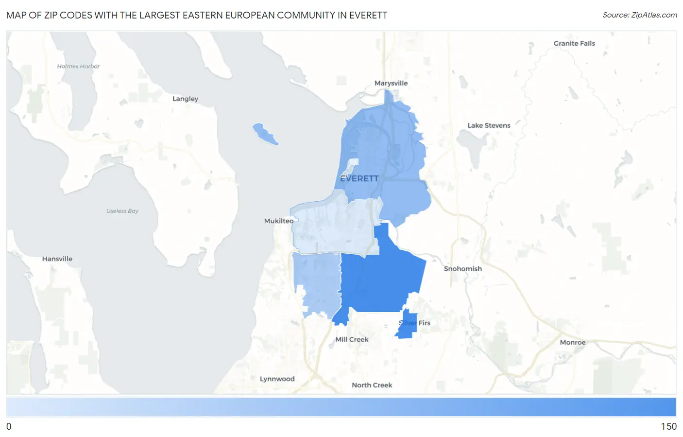 Zip Codes with the Largest Eastern European Community in Everett Map