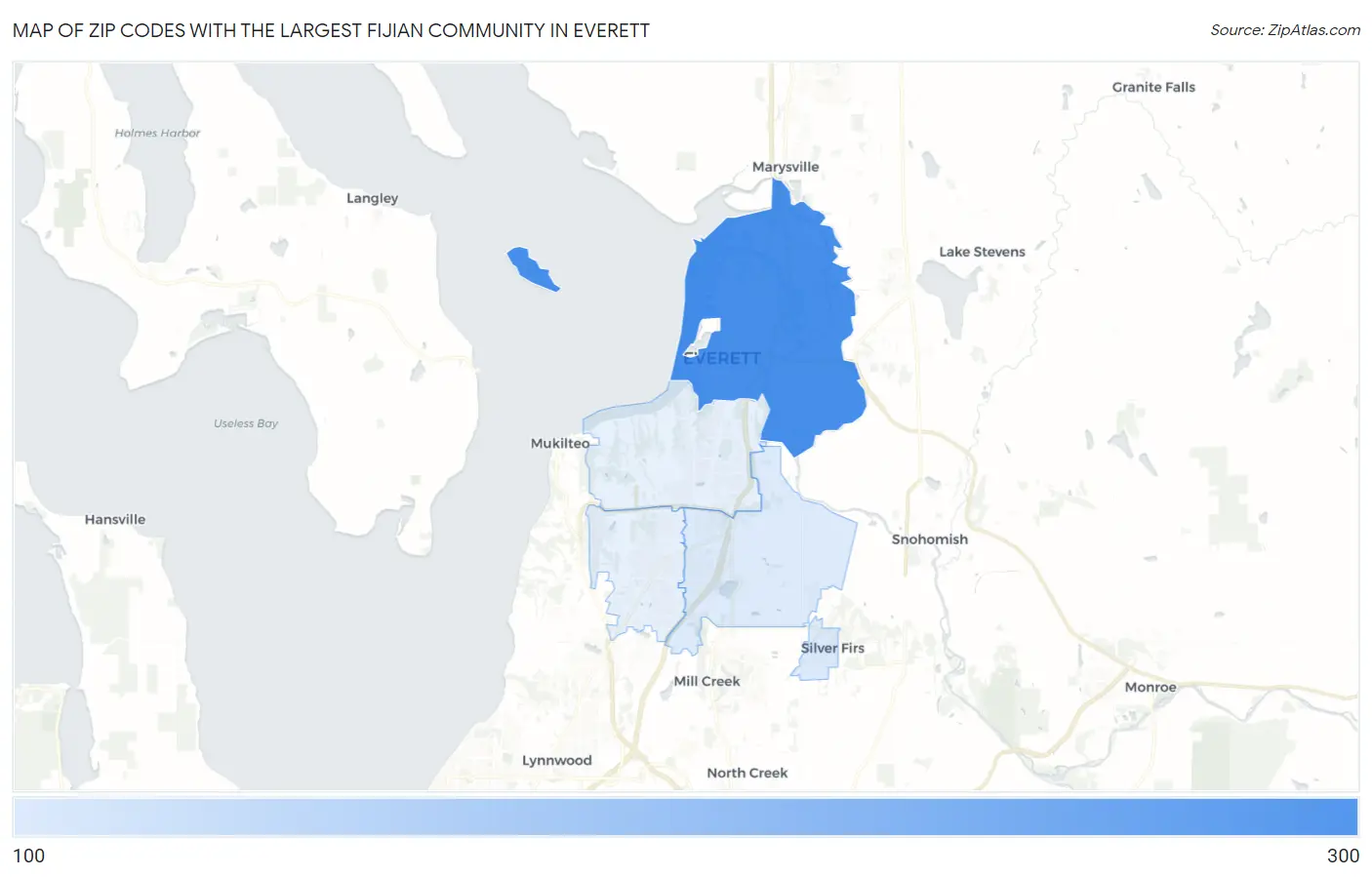 Zip Codes with the Largest Fijian Community in Everett Map