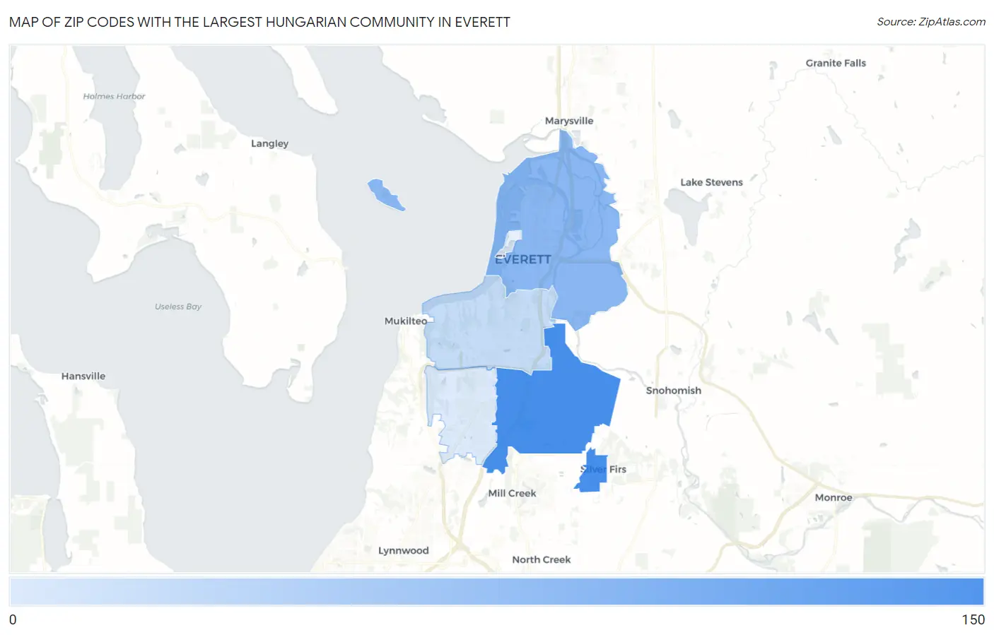 Zip Codes with the Largest Hungarian Community in Everett Map