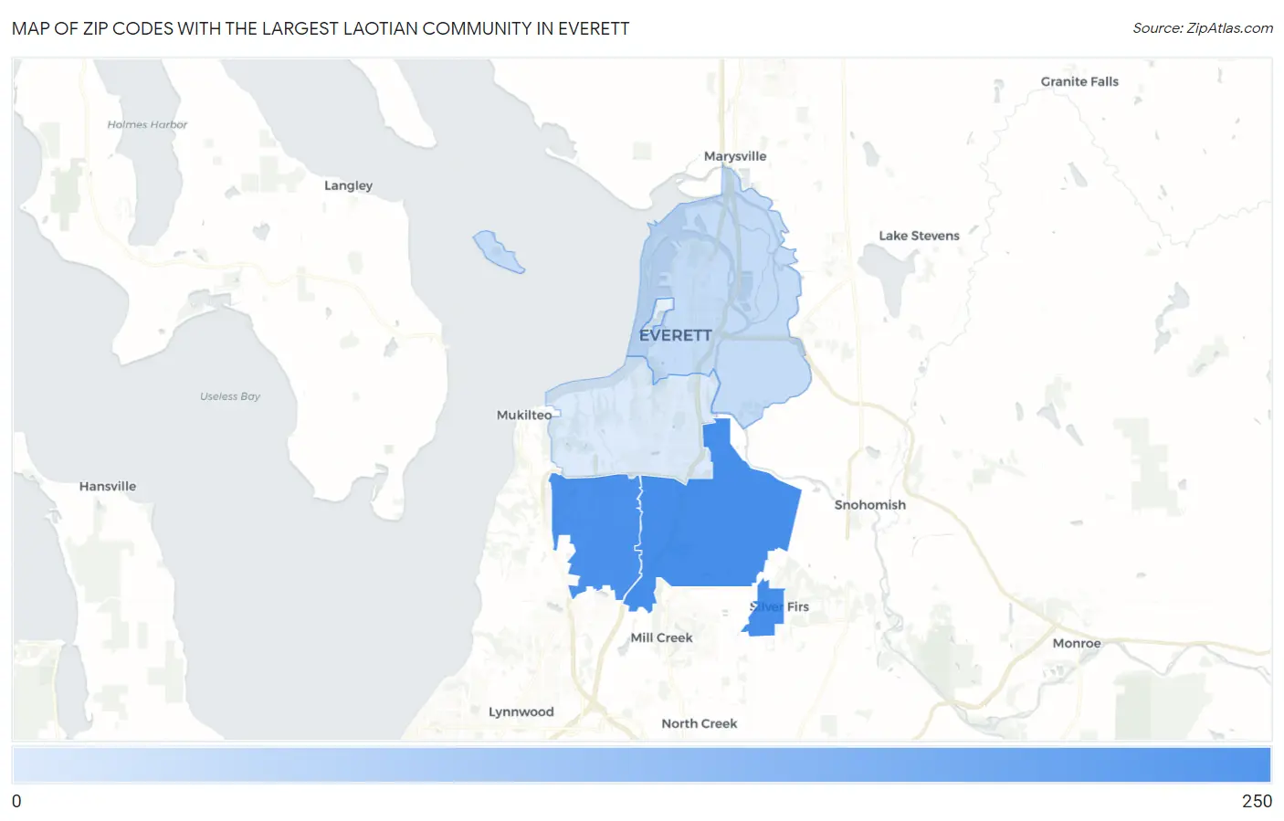 Zip Codes with the Largest Laotian Community in Everett Map