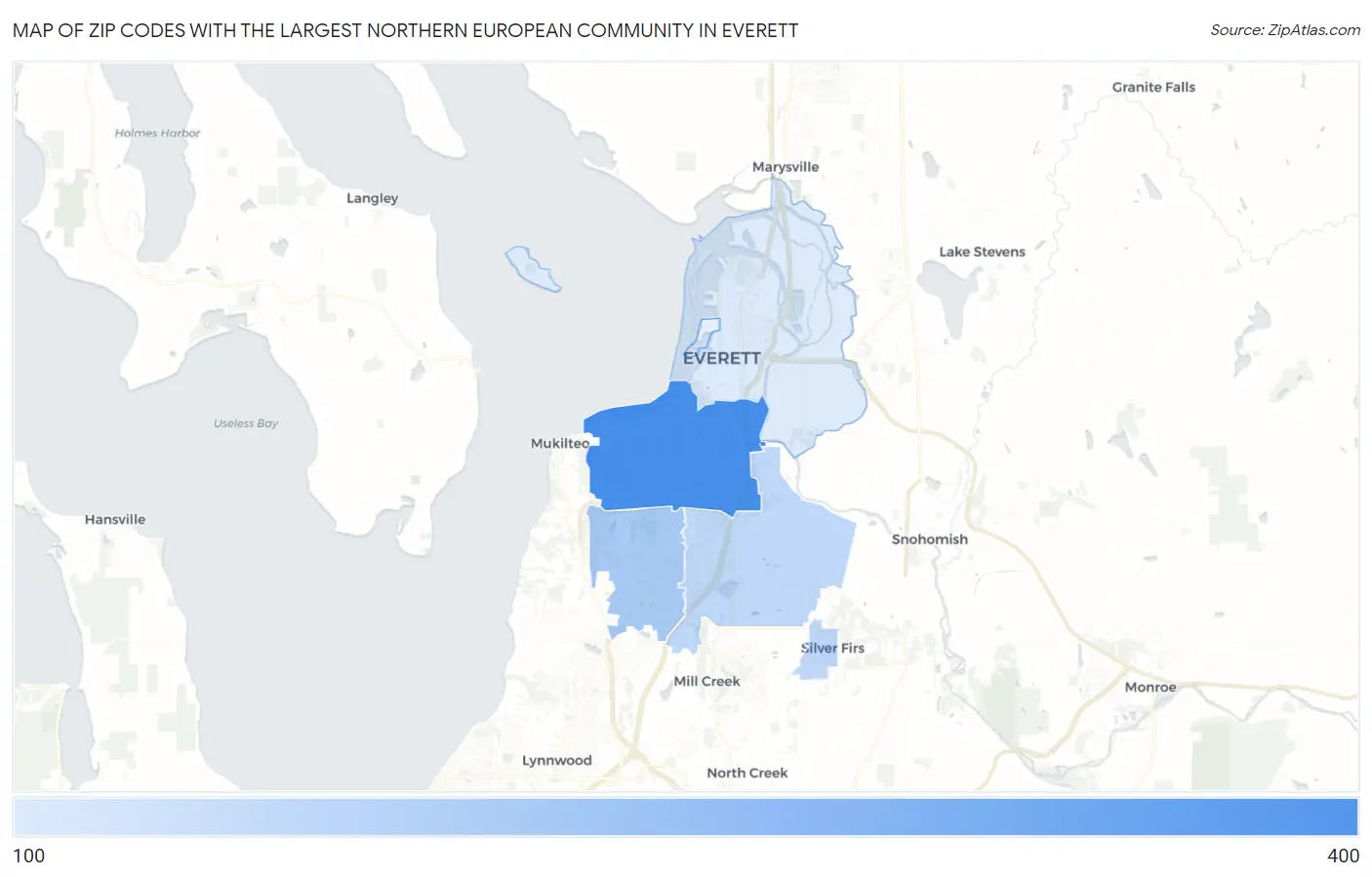 Zip Codes with the Largest Northern European Community in Everett Map