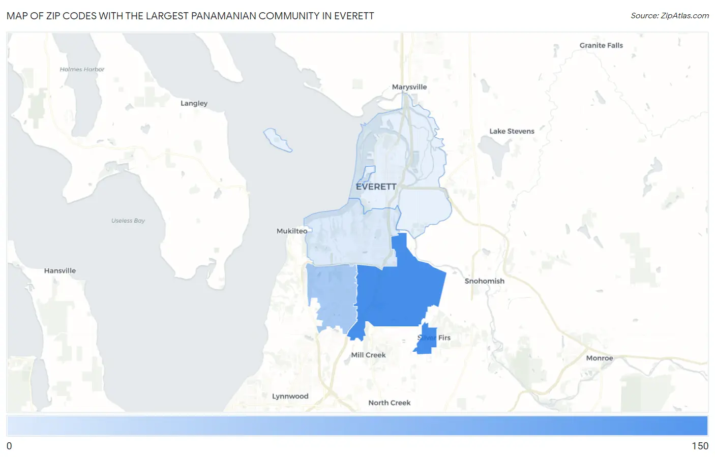 Zip Codes with the Largest Panamanian Community in Everett Map