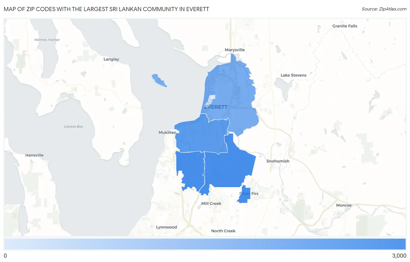 Zip Codes with the Largest Sri Lankan Community in Everett Map