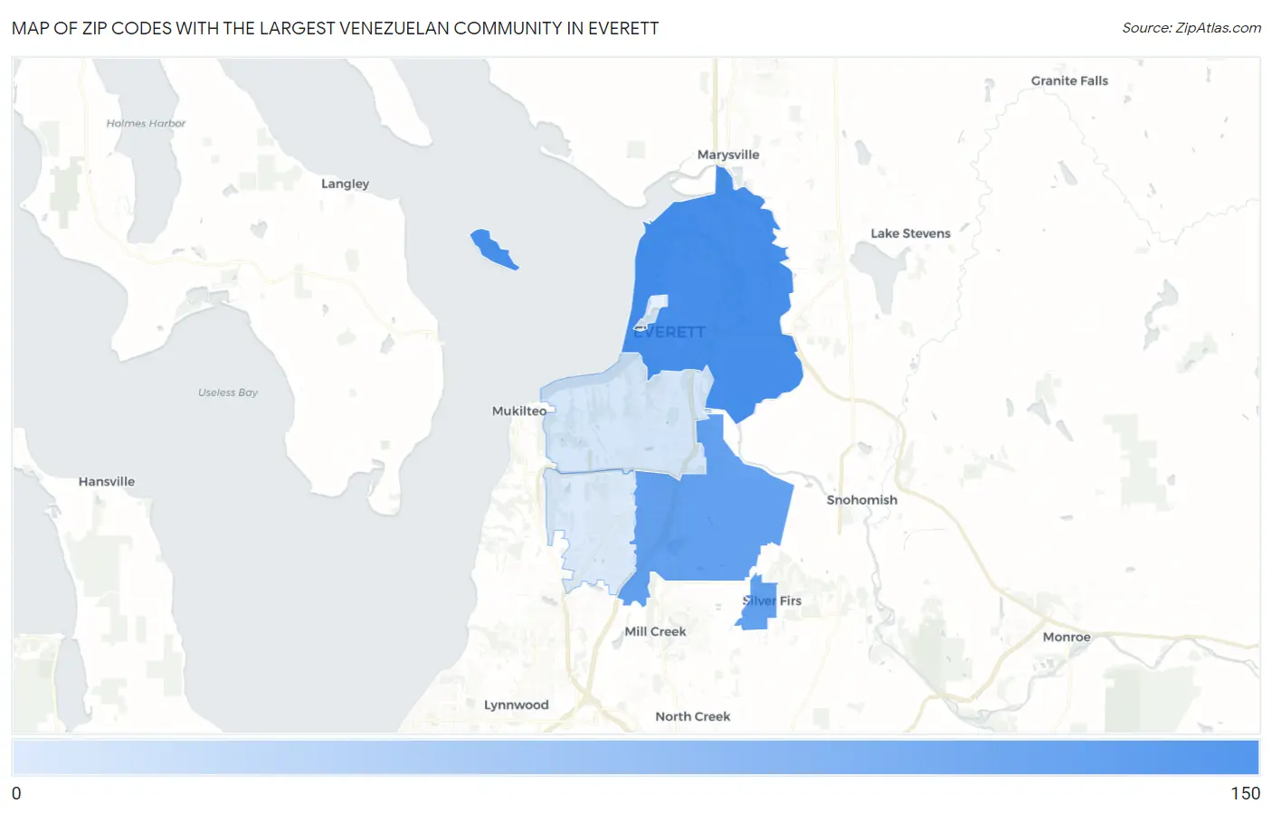 Zip Codes with the Largest Venezuelan Community in Everett Map