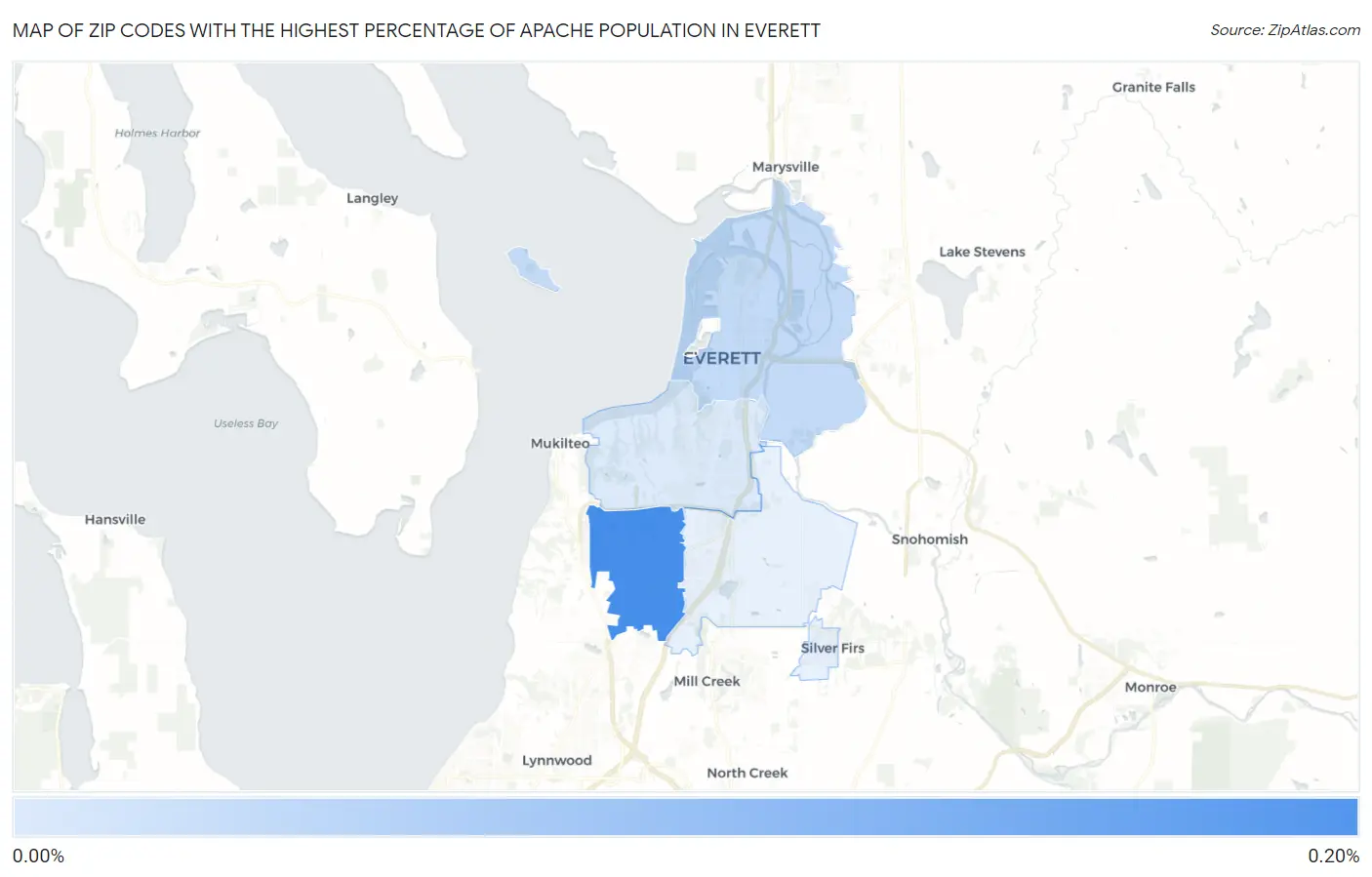 Zip Codes with the Highest Percentage of Apache Population in Everett Map