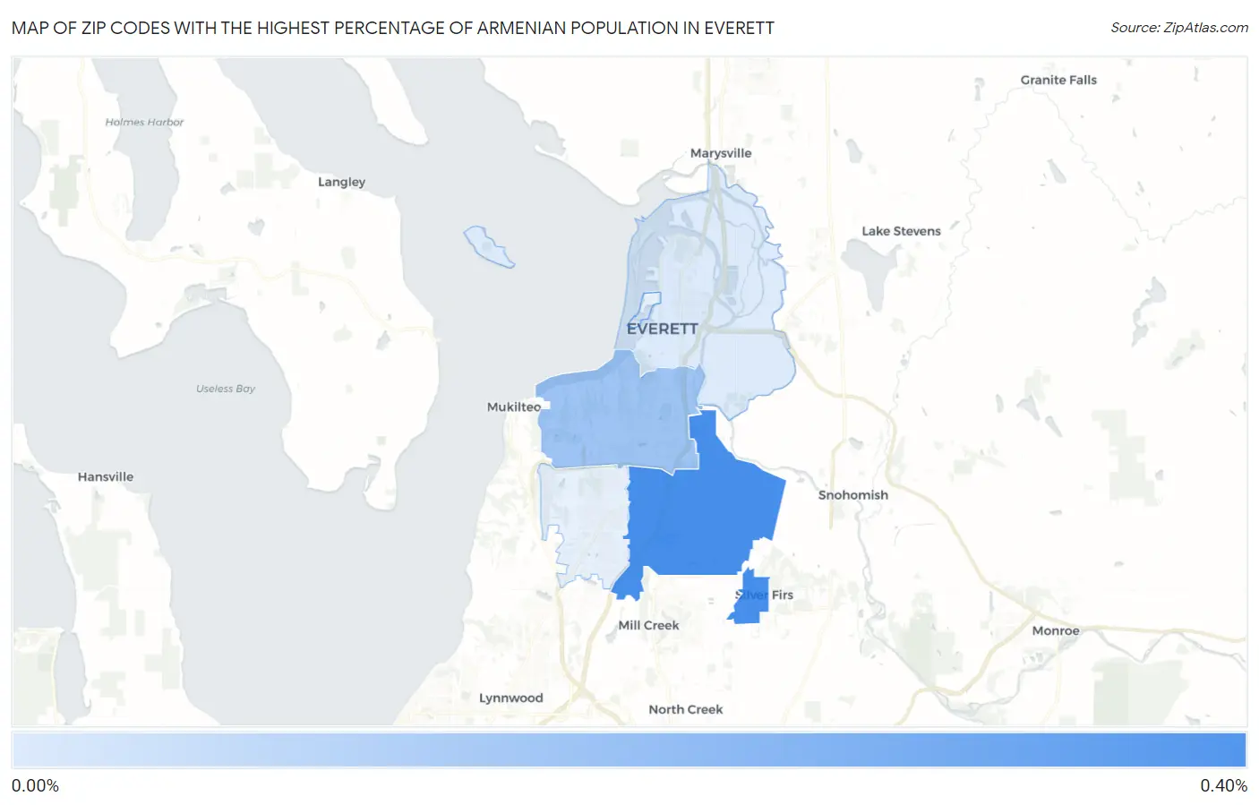 Zip Codes with the Highest Percentage of Armenian Population in Everett Map