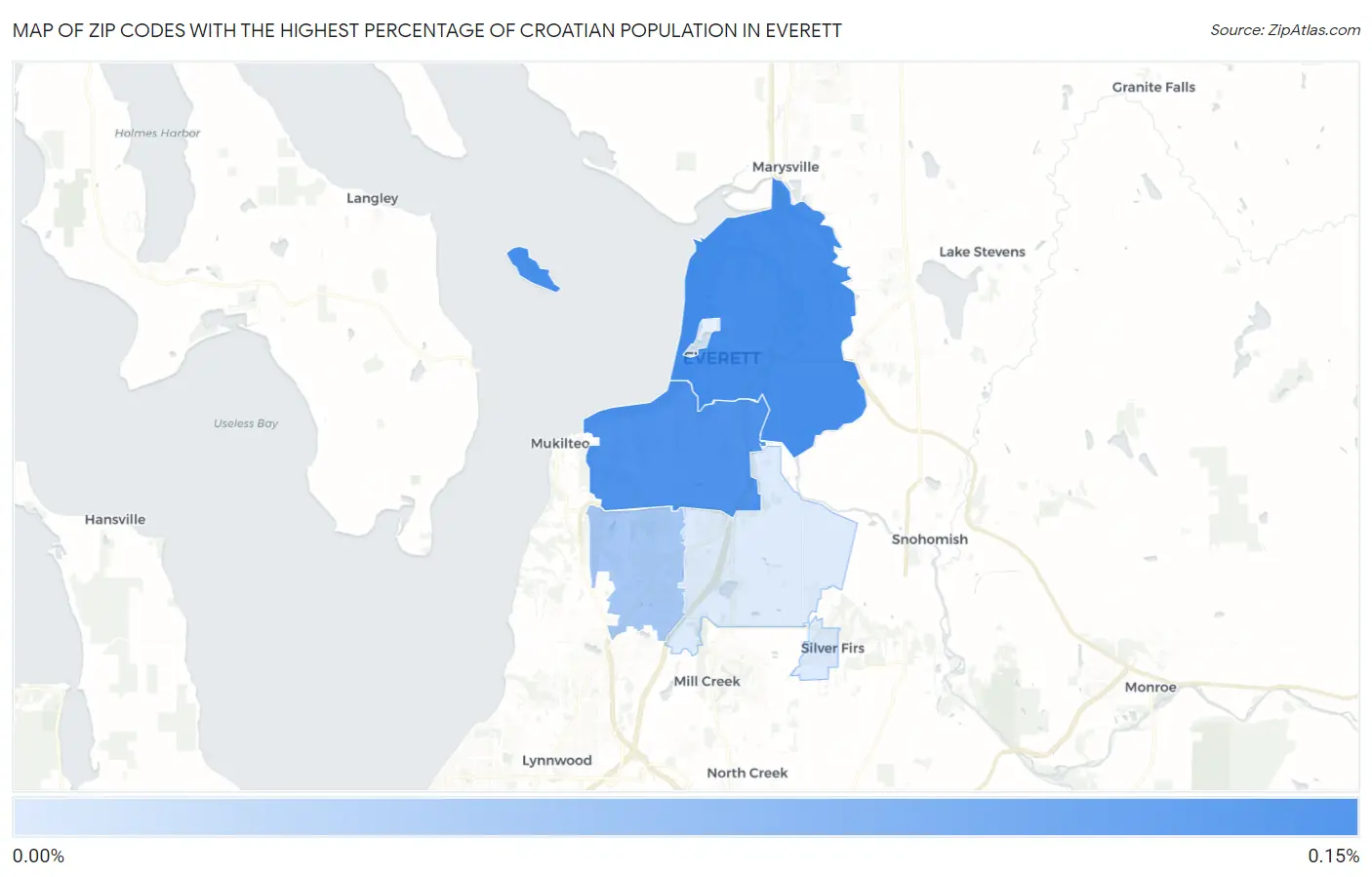 Zip Codes with the Highest Percentage of Croatian Population in Everett Map