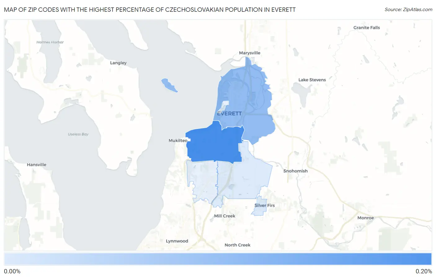 Zip Codes with the Highest Percentage of Czechoslovakian Population in Everett Map
