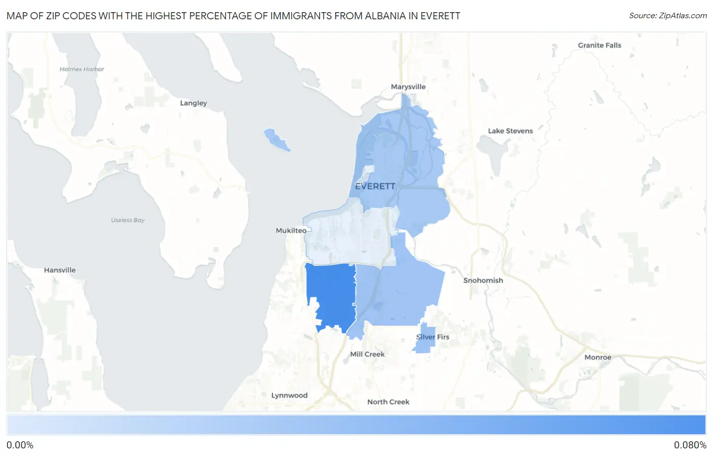 Zip Codes with the Highest Percentage of Immigrants from Albania in Everett Map