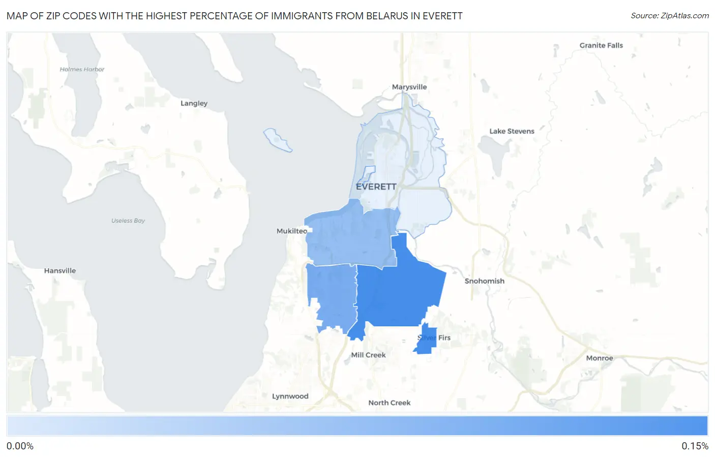 Zip Codes with the Highest Percentage of Immigrants from Belarus in Everett Map
