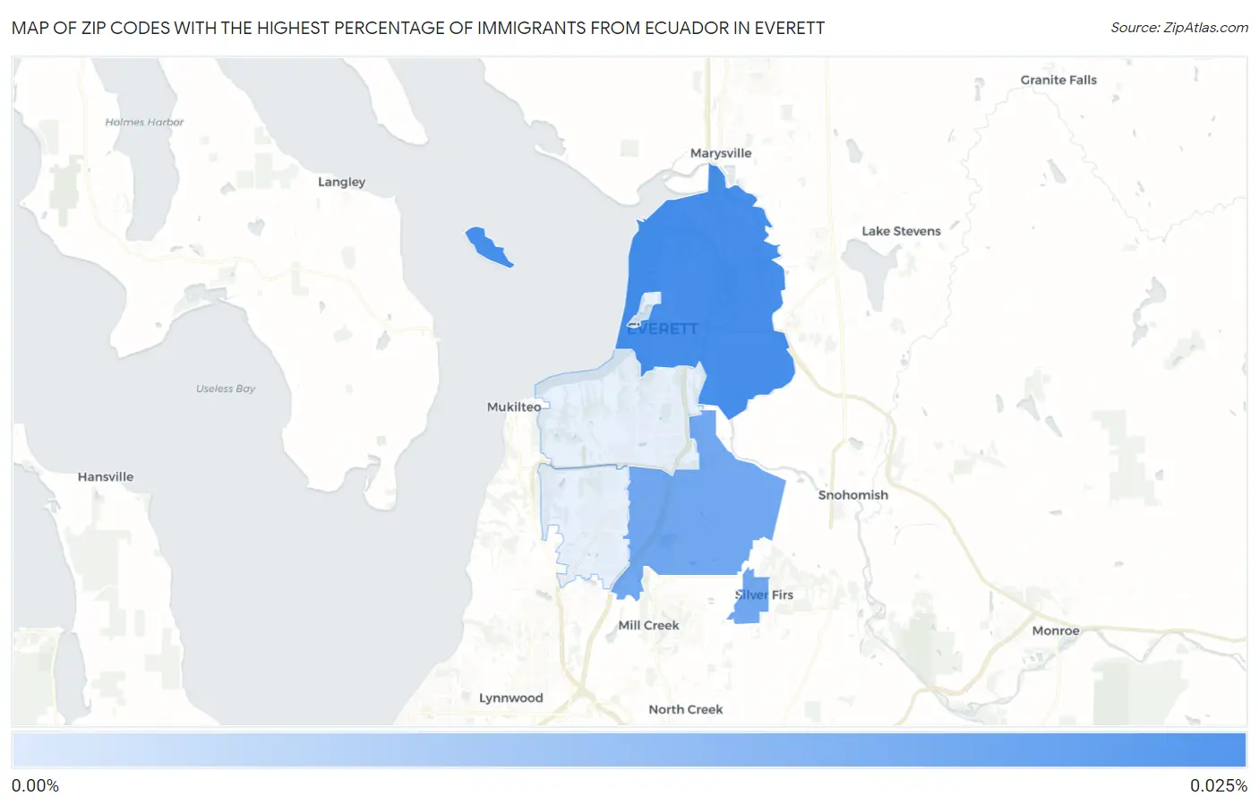 Zip Codes with the Highest Percentage of Immigrants from Ecuador in Everett Map
