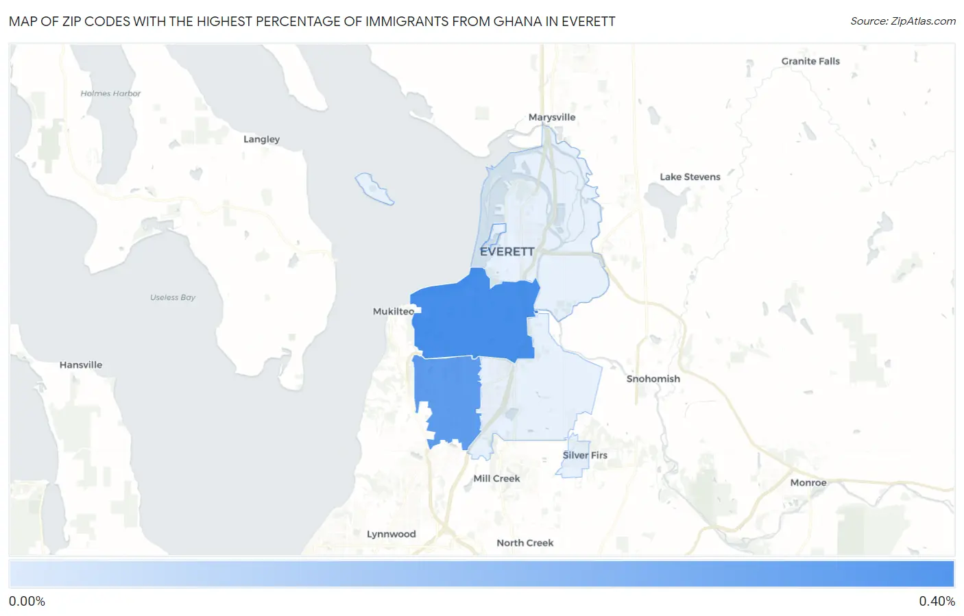 Zip Codes with the Highest Percentage of Immigrants from Ghana in Everett Map
